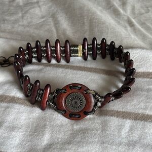 Wooden Boho Beaded Belt with Metal Accents